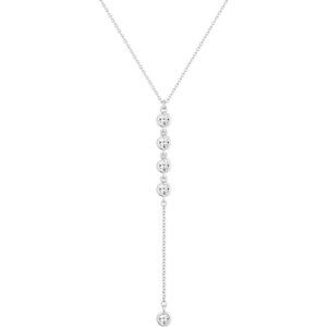 Women's Silver Long Y-Shaped Pendant Trendy Layered Beaded Chain Necklace